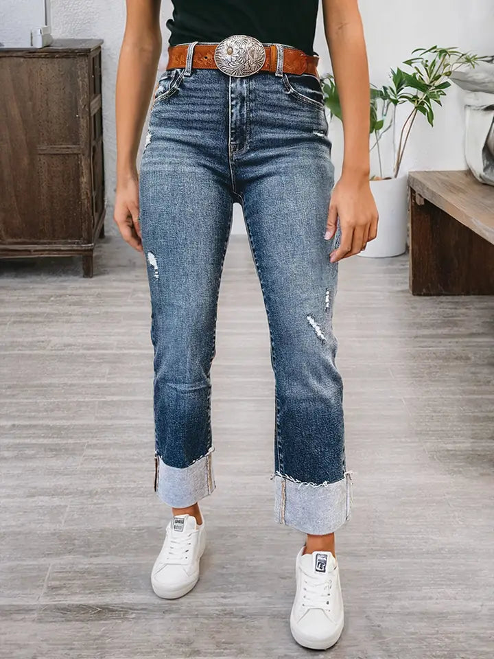 Turn-Up Cuffs Distressed Jeans