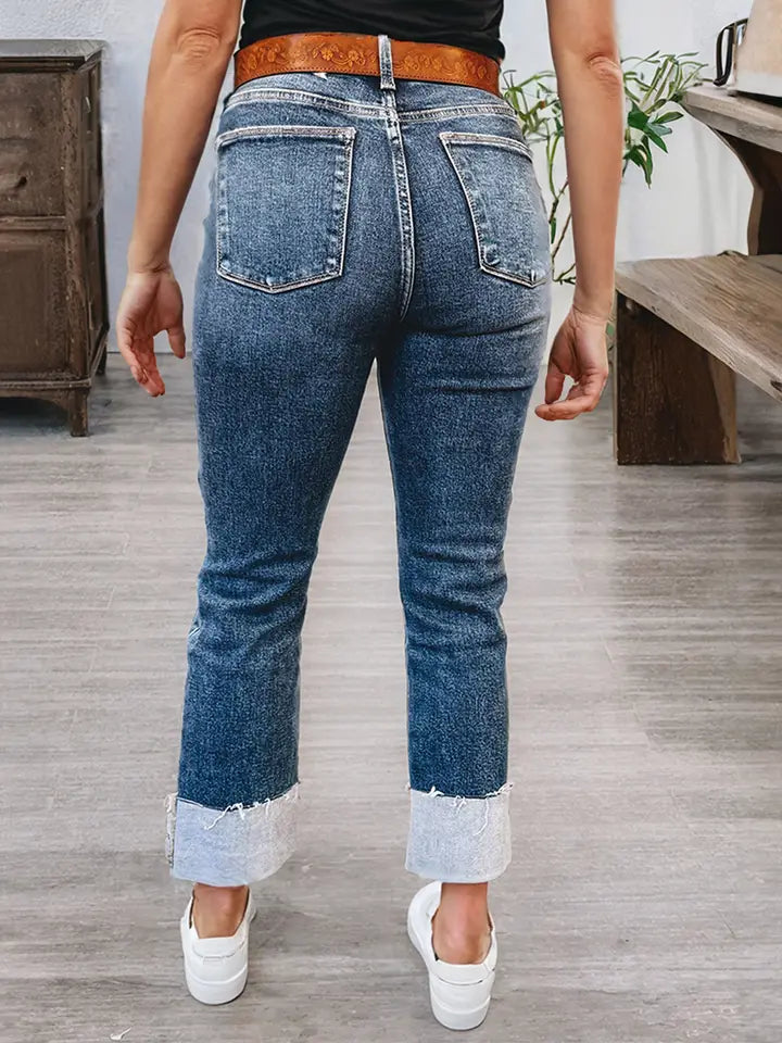 Turn-Up Cuffs Distressed Jeans
